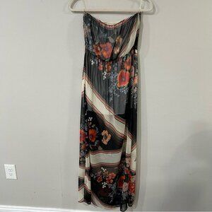 Poetry Black Red Floral Strapless Sundress Maxi Dress Women’s Size Medium